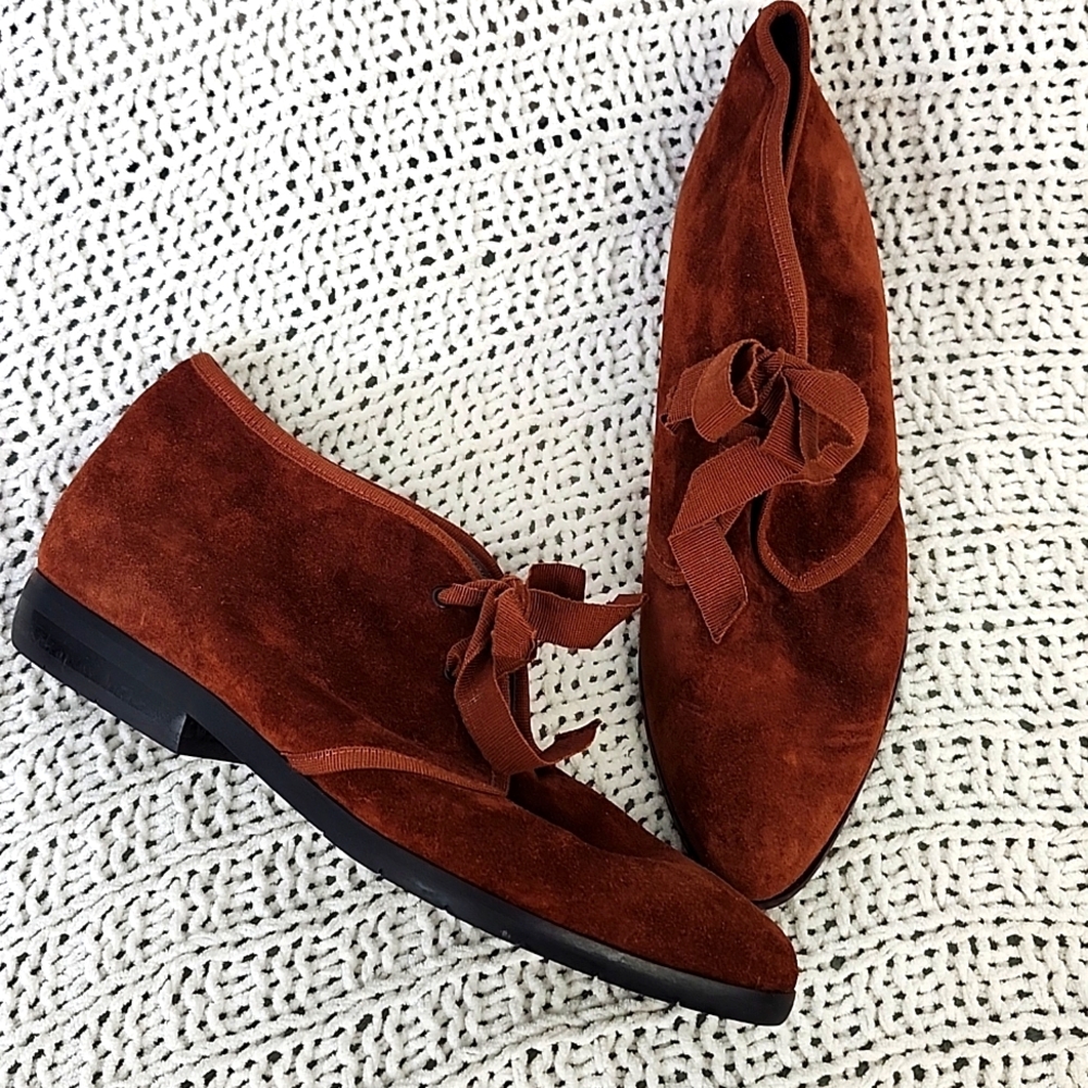 Vintage Van Eli Copper Brown Suede Ankle Boots, Size 8.5